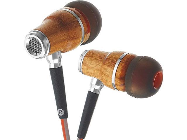 NRG 30 Wood Earbuds Wired in Ear Headphones with Microphone for Computer Laptop Ear Phones for Android with Stereo Sound Orange Gray