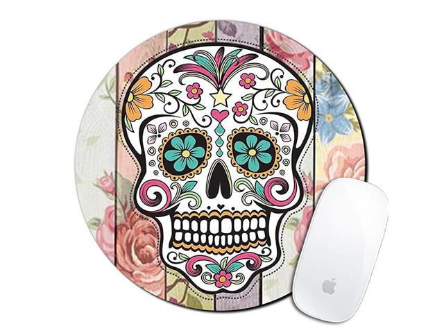 Flower Skull Custom Mouse Pad Gaming Mat Keyboard Pad Waterproof Material NonSlip Personalized Round Mouse pad 78x78x008Inch
