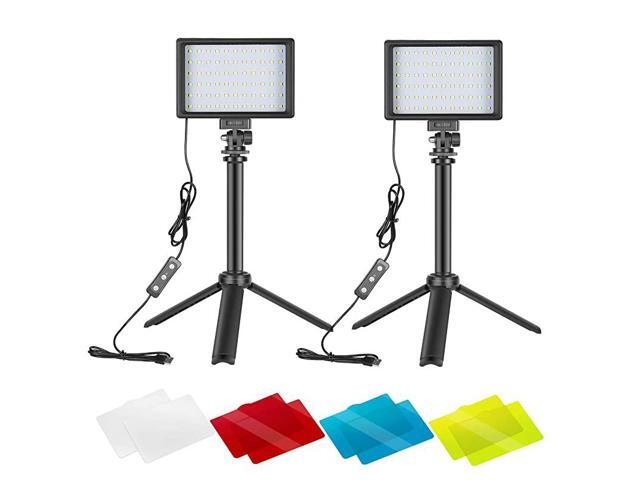 2 Packs Portable Photography Lighting Kit Dimmable 5600K USB 66 LED Video Light with Mini Adjustable Tripod Stand and Color Filters for Table