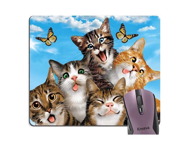 Funny Cats Selfie Mouse Pad Cute Kitten Butterfly Blue Sky Mouse Pads