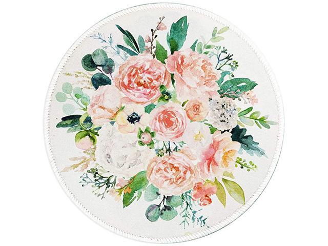 Mouse Pad Art Design White Peony Round Mousepad Customized Gaming Mouse Mat for Laptop Computer PC Stitched Edges NonSlip Rubber Base Enhanced