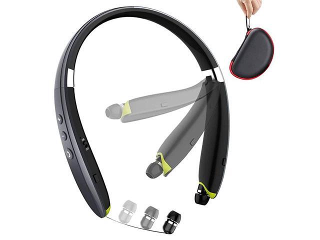 Bluetooth Headphones Upgraded Foldable Wireless Neckband Headset with Retractable Earbuds Noise Cancelling Stereo Earphones with Mic for Workout
