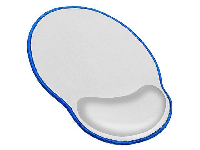 Mouse Pad with Wrist Rest Support Stitched Edges Durable Ergonomic Gaming Mousepad White with Blue Edges