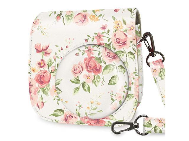 Protective Case Bag Purse Compatible with Fuji Instax Instant Mini 9 Mini 8 Mini 8+ Instant Camera White Vintage Flower Floral