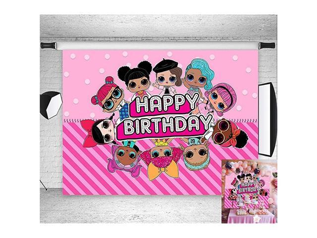 Pink Cartoon Baby Girl Dolls Toy Photography Backdrop Vinyl 7x5ft Polka Dots Stripe Photo Background Princess Happy Birthday Party Banner