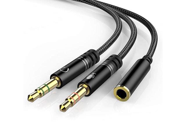Headphone 35mm Splitter Mic Cable for Computer Headset 35mm Female to 2 Dual Male Microphone Audio Stereo Jack Earphones Port to Gaming Speaker PC