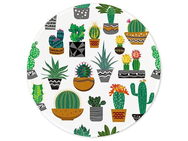 Mouse Pad Cute Cactus with White Design Round Mousepad Customized Gaming Mousepads for Laptop and Computer Cute Design Desk Accessories NonSlip