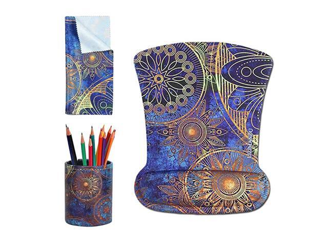 Memory Foam Mouse Pad Mat with Wrist RestMatching Pen Holder and Cleaning Cloth for Glasses3Blue Flower