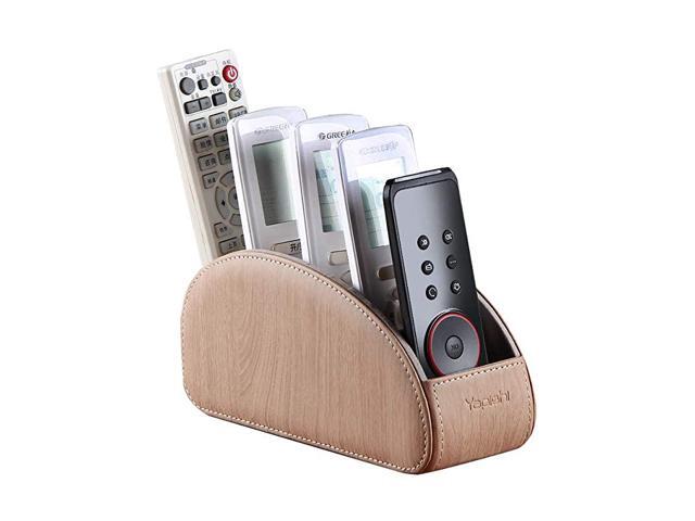 Leather TV Remote Control Holder With 5 Compartments Nightstand Desktop DVD Media Player Remote Caddy Storage Box Organizer Tray For Makeup Brush