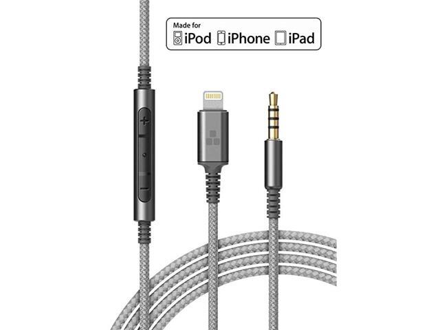 MFi Certified Replacement Headphone Cable with iPhone Lightning Connector 35mm Audio Aux Cord with Mic Volume Control Remote Compatible with