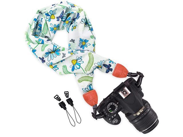 Soft Scarf Camera Neck Shoulder Strap Belt Compatible with All DSLRSLRDigital Camera DC Instant CameraPolaroid Etc Blue Floral