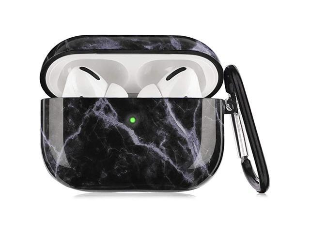 Airpods Pro Case Black Marble Protective Hard Case Cover Skin Portable Shockproof Women Girls with Keychain for Apple Airpods Pro Charging Case