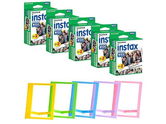 INSTAX Wide Instant Film + Plastic Photo Frames Blue Green Pink Yellow Purple Deluxe Bundle 100 Film