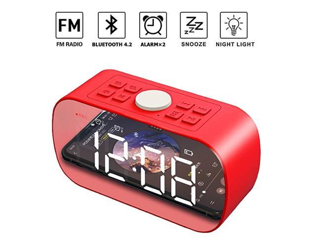 Bluetooth Speakers Portable Alarm Clock with FM Radio Night Light 5 LED Stylish Mirror Digital Display Sleep Timer with Snooze Function Compatible