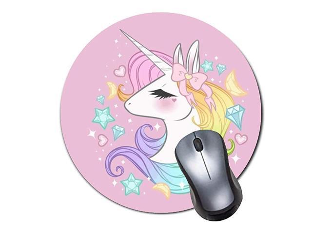 Gaming Mouse Pad NonSlip Rubber Material Round Mouse Mat for Office and Home Laptop Desktop Mousepad 8 Inch Black White Unicorn Heart Dream Pink