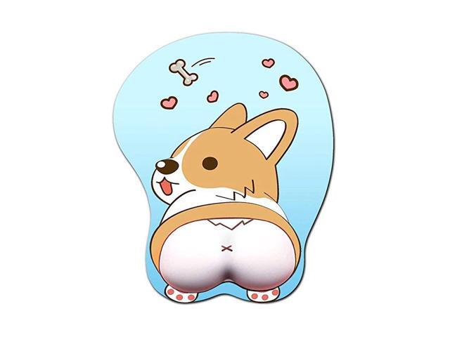 3D Mouse Pad with Wrist Support Gel Anime Corgi Dog Mousepad Gaming Mouse Mat for PC Laptops Blue