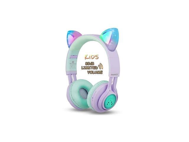 Kids Headphones CT7S Cat Ear Bluetooth Headphones 85dB Volume LimitingLED Light Up Kids Wireless Headphones Over Ear with Microphone for