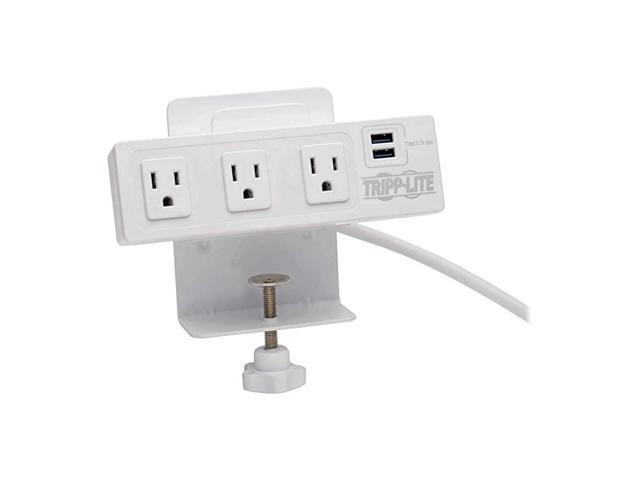 Surge Protector Power Strip 3Outlet with 2Port USB Charging Ports Desk Clamp White 510 Joules TLP310USBCW