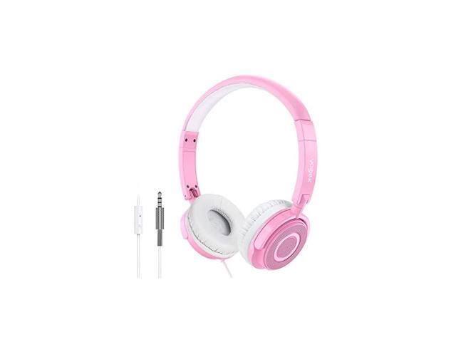 Girls Headphones with Microphone Portable FoldFlat Headsets with Safe Volume Limited 94dB Online Schooling Headphones with Stereo Bass for Kids