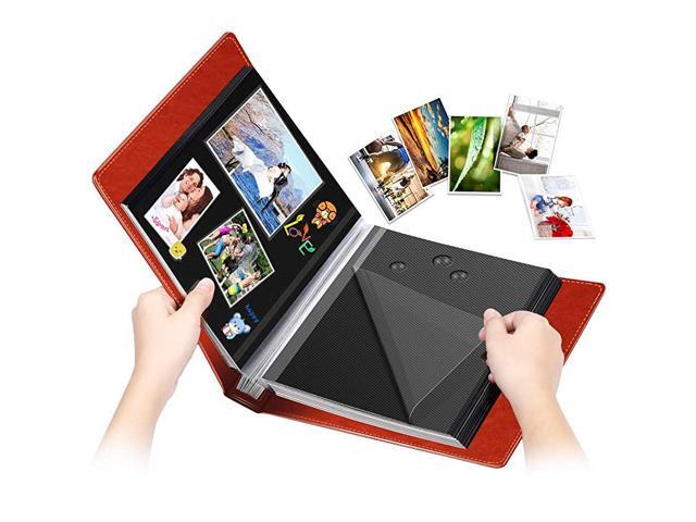 Photo Album Leather Cover 60 Black Pages Magnetic SelfStick Page Hand Made DIY Travel Memory Book Scrapbook Family Albums Holds 3X5 4X6 5X7 6X8