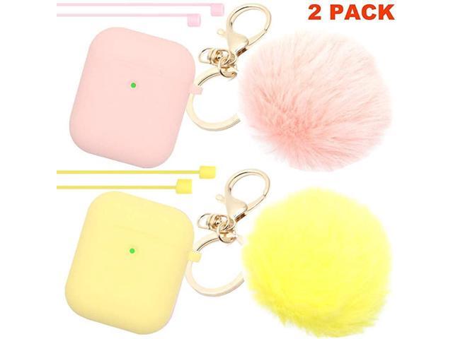 Airpods Case Newest Upgrade Front LED Visible Skin Drop Proof Protective Pompom Keychain Case Cover Silicone for Apple Airpods 21 Charging Cute