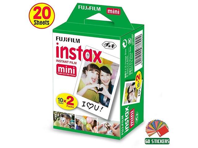 Instax Mini Instant Film 1 Pack 20 Sheets + 60 Assorted Colorful Mini Photo Stickers for Instax Mini 9 Mini 8 Cameras