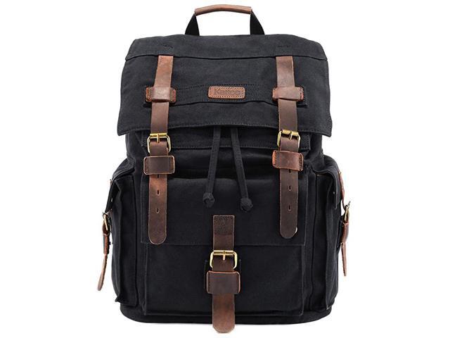 Mens Leather Canvas Backpack Large School Bag Travel Rucksack Gray