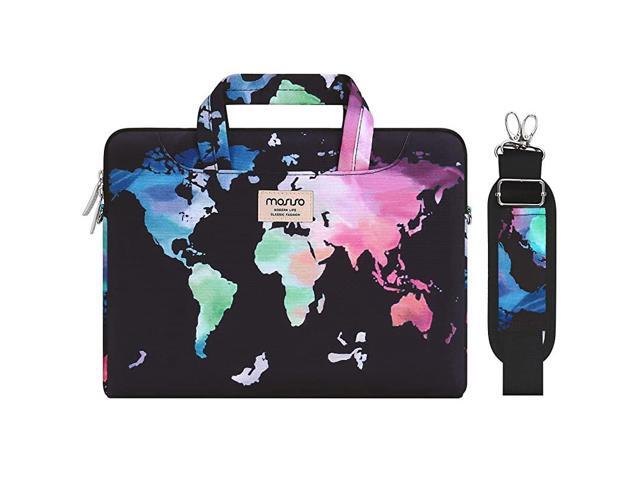 Laptop Shoulder Bag Compatible with 13133 inch MacBook Pro MacBook Air Notebook Computer World Map Carrying Briefcase Sleeve with Trolley Belt