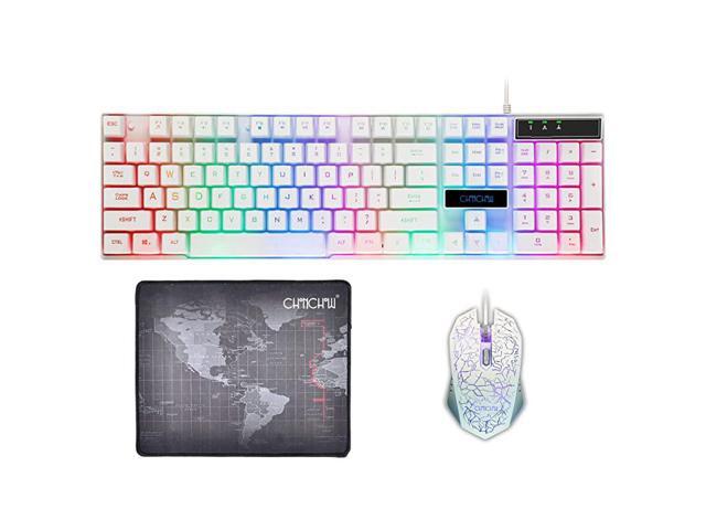 1910 Gaming Wired Backlit Keyboard Mouse Combo LED Illuminated Letter 19 AntiGhost Keys White Opptical Mice Compatible iMac Laptop Computer Smart TvW