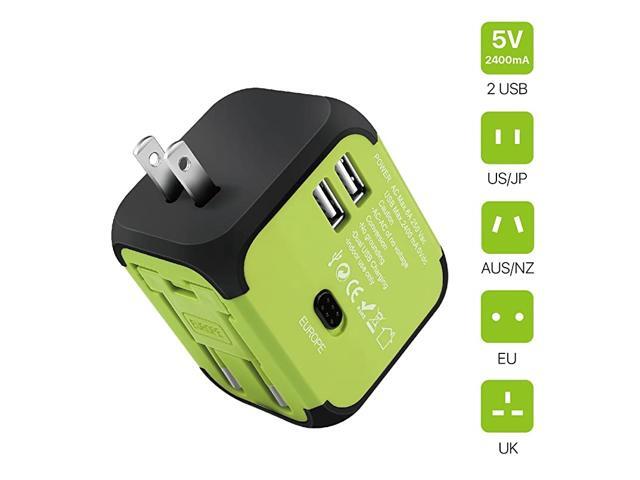 International Universal Power Adapter Converter with 2 USB Charging Ports All in One Travel Worldwide Plug Builtin Spare Fuse AC Socket Wall Outlet