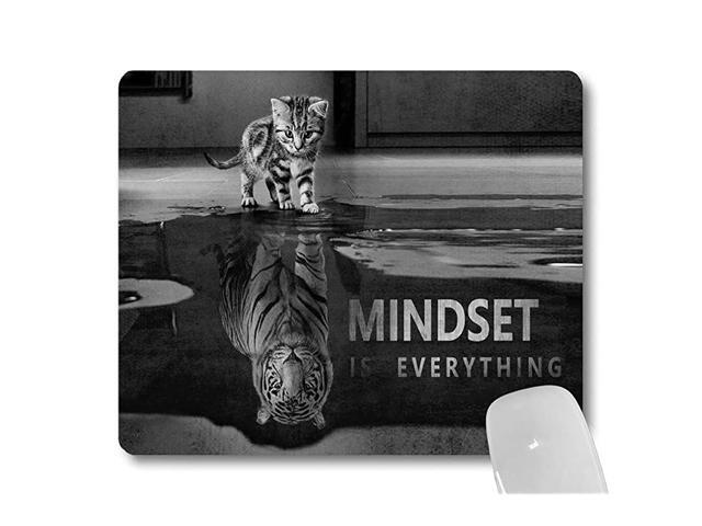 Mindset is Everything Inspirational Quote Mouse Pad Cute Cat Stared at Its Reflection Tiger Funny Mouse Pads Motivational Mat
