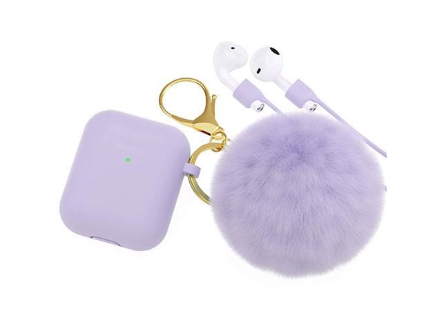 for AirPods CaseSoft Cute Silicone Cover for Apple Airpods 2 1 Cases with Pom Pom Fur Ball KeychainStrapEarbuds Accessories Front LED Visible