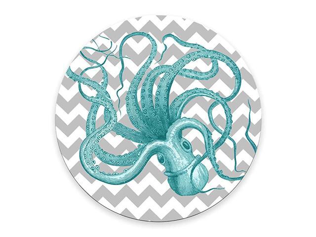 Gaming Round Mouse PadBlue Octopus with Grey Chevron Personalized Design NonSlip Rubber Mouse pad