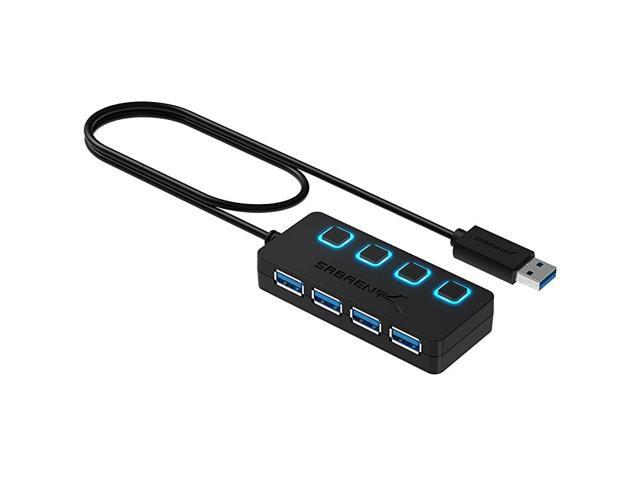 4Port USB 30 Hub with Individual LED Power Switches 2 Ft Cable Slim Portable for Mac PC HBUM43