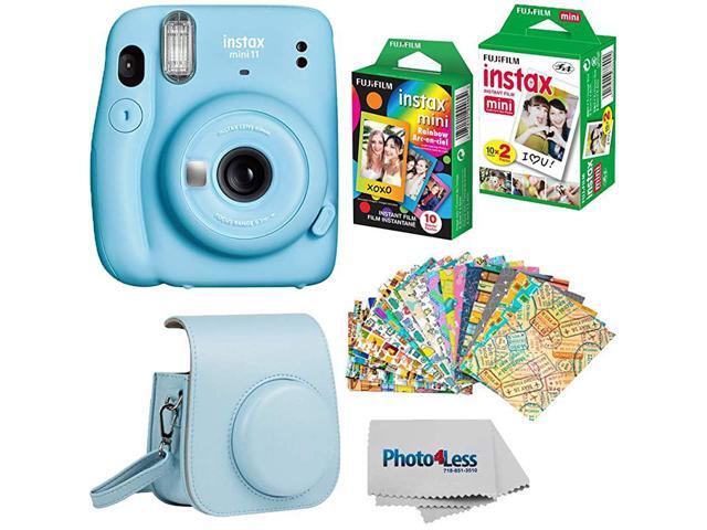 Instax Mini 11 Instant Camera Sky Blue 16654762 + Instax Mini Twin Pack Instant Film 16437396 + Single Pack Rainbow Film + Case + Travel Stickers