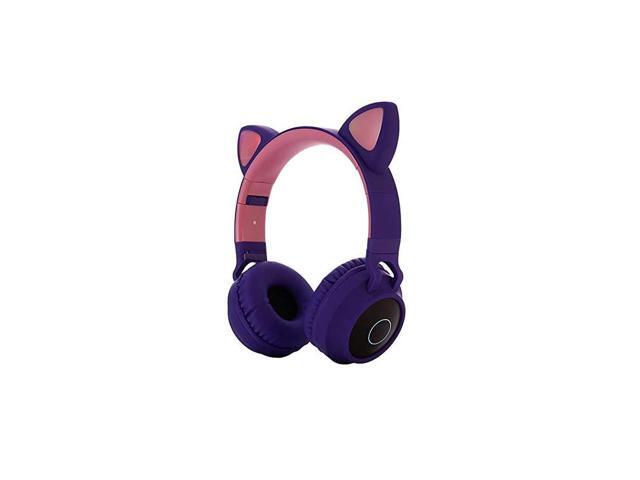 Bluetooth 50 Cat Ear Headphones Foldable OnEar Stereo Wireless Headset with Mic LED Light and Volume Control Support FM RadioTF CardAux in
