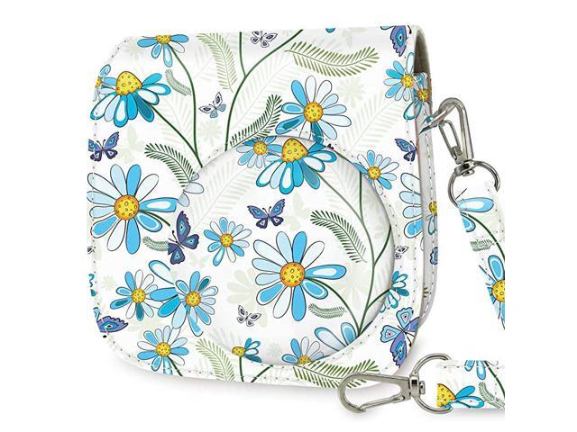 Protective Case Bag Purse Compatible with Fuji Instax Instant Mini 9 Mini 8 Mini 8+ Instant Camera Green Blue Flower