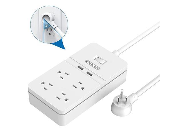 Flat Plug Power Strip with USB Mountable Surge Protector Flat Plug 4 Outlets 2 USB Desktop Charging Station 5ft Heavy Duty Extension Cord 15A