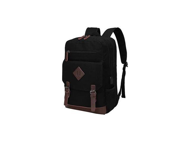 Mens Vintage Backpack for Men Canvas Bookpack Fits Most 156 Inches Computer and Tablets Rucksack Backpack with USB Charging Port Black