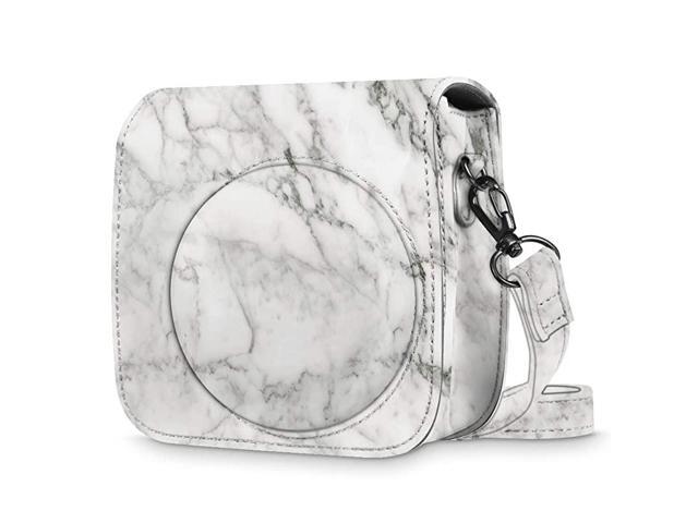 Protective Case Compatible with Fujifilm Instax Mini 8 Mini 8+ Mini 9 Instant Camera Premium Vegan Leather Bag Cover with Removable Strap Marble