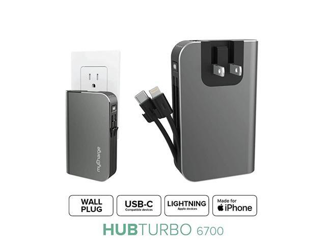 Portable Charger for iPhone Built in Cable USB C Power Bank Fast Charging Hub Turbo 18W 6700mAh Lightning Type C Wall Plug External Battery Pack