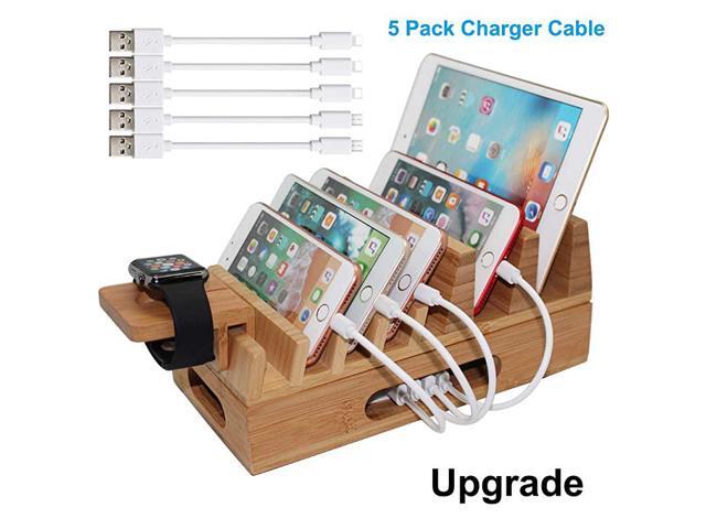 Charging Station Organizer for Multiple Devices Wood Desktop Docking Charging Stand Such As Cell Phone Tablets Phone Case and Watch Stand Pezin Hulin