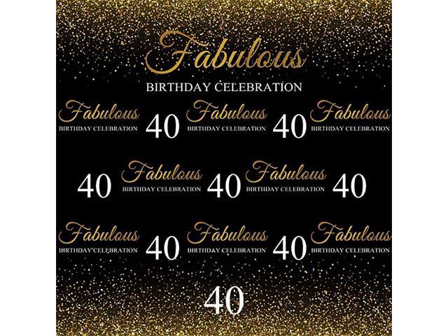 8x8ft Fabulous 40th Birthday Backdrop Cloth Gold Small Sequins Lady Mother Woman Adults Forty Years Old Fortieth Bday Party Photography Background