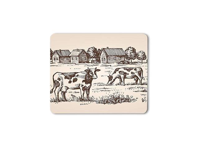 Cow Mouse Pad Farm Village Landscape House Countryside Animal Rustic Tree Nature Gaming Mouse Mat NonSlip Rubber Base Thick Mousepad for Laptop