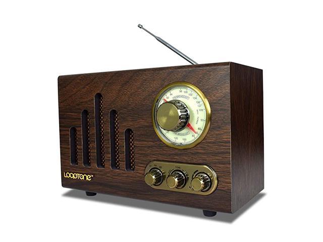 FM AM Radio Retro Wood Radio with Bluetooth Play Mp3 and Antenna Built in Speaker for Kitchen Living Room Office Coffee