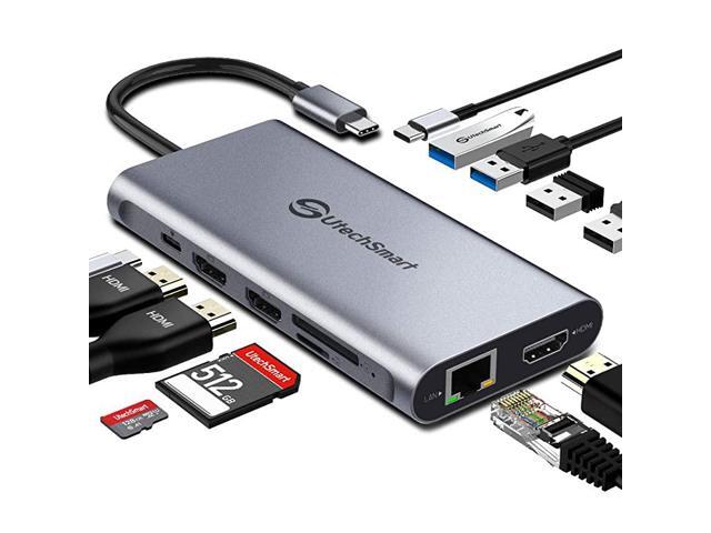 USB C Hub USB C Docking Station Triple Display 12 in 1 Type C Laptop Dock Station Adapter Compatible for MacBook and Windows3HDMI PD30 SD TF Card