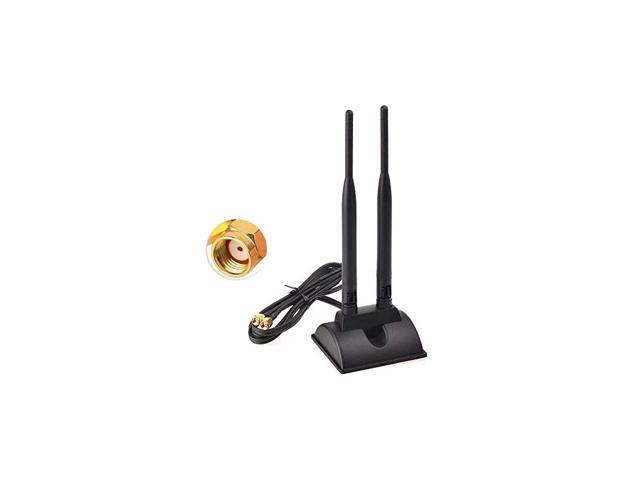 Dual WiFi Antenna with RPSMA Male Connector 24GHz 5GHz Dual Band Antenna Magnetic Base for PCIE WiFi Network Card USB WiFi Adapter Wireless Router