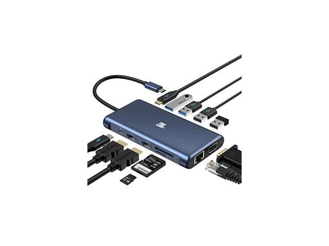 USB C Hub USB C Adapter 12 in 1 Triple Display Adapter with Dual 4K HDMI VGA 100W PD 30 RJ45 Ethernet USBA USBC Ports TFSD Card Reader for MacBook