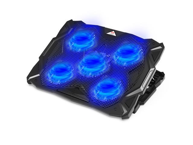 PCCooler Laptop Cooling Pad 5 Quiet Fans Laptop Cooler Support Up to 173 Inch Heavy Duty Notebook Laptop Cooling Stand with LED Light (BLUE)