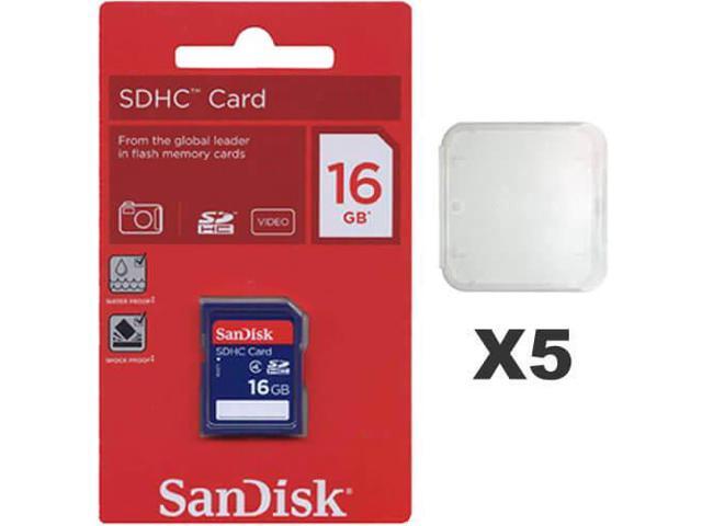 SanDisk 16GB SDHC Class 4 SDSDB-016G-B35 Memory Card Retail (5 Pack) with Plastic Cases